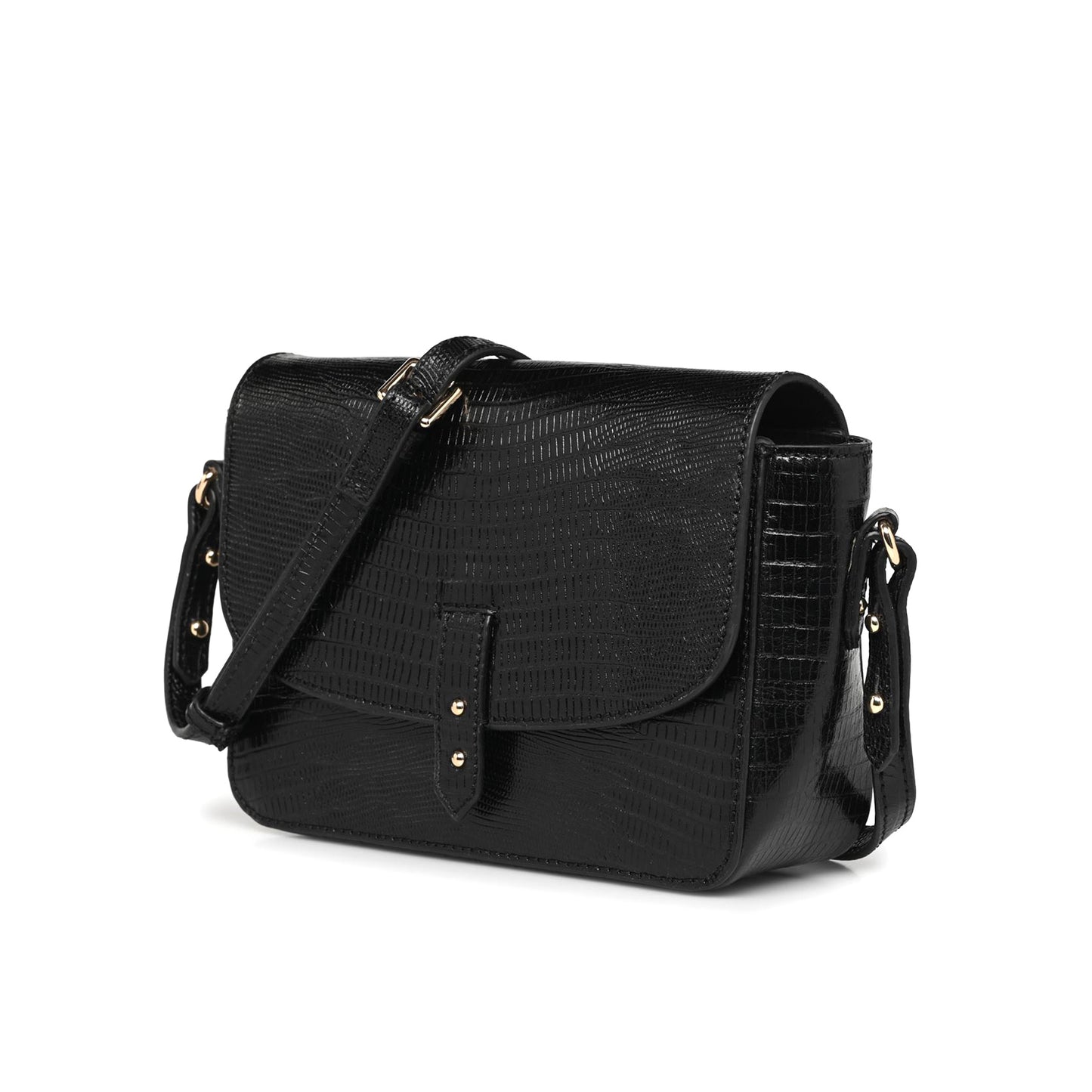 Sac bandoulière "Servan" cuir Lézard - Noir