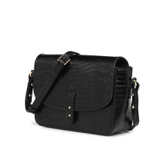 Sac bandoulière "Servan" cuir Lézard - Noir