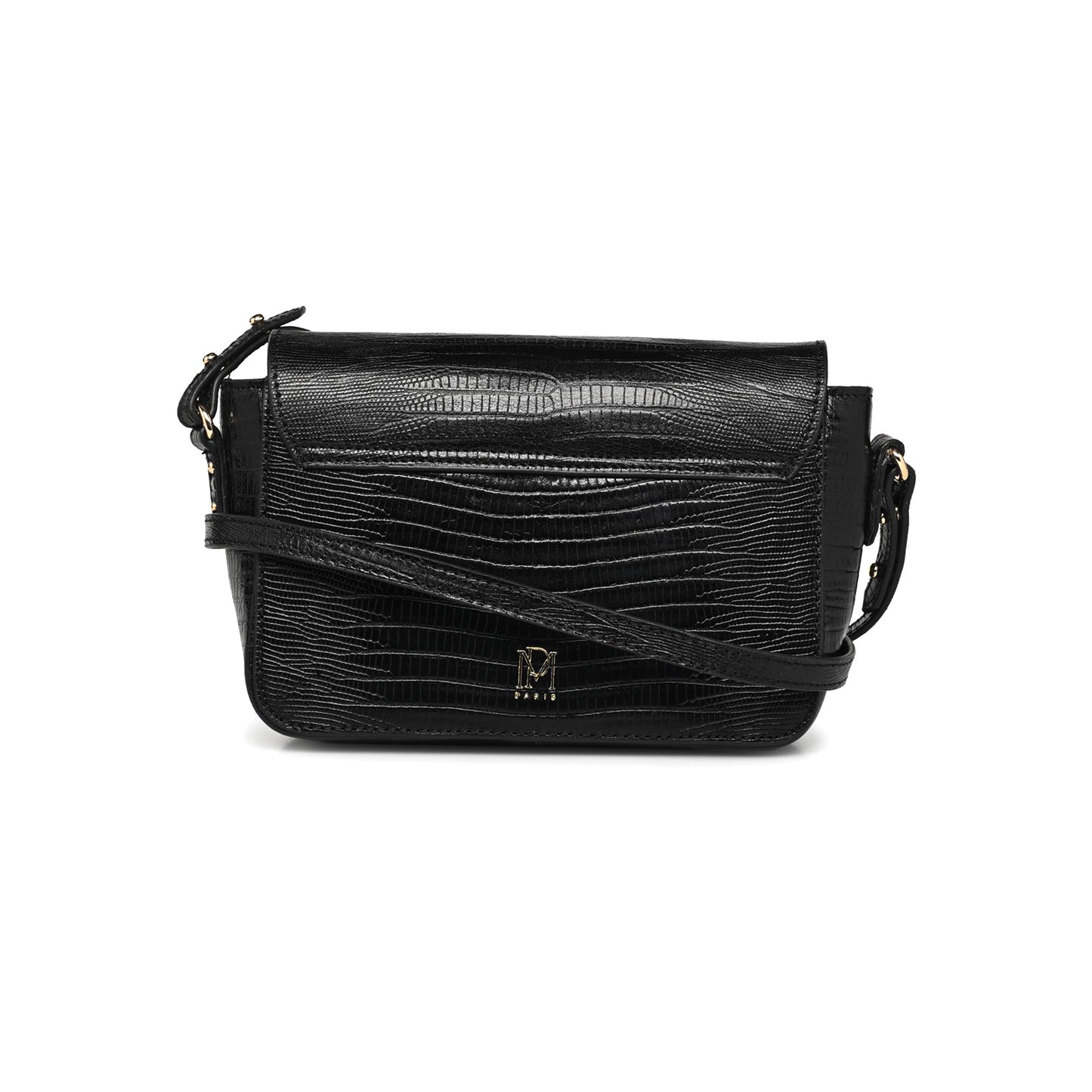 Sac bandoulière "Servan" cuir Lézard - Noir
