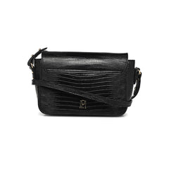 Sac bandoulière "Servan" cuir Lézard - Noir
