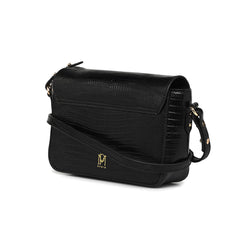 Sac bandoulière "Servan" cuir Lézard - Noir