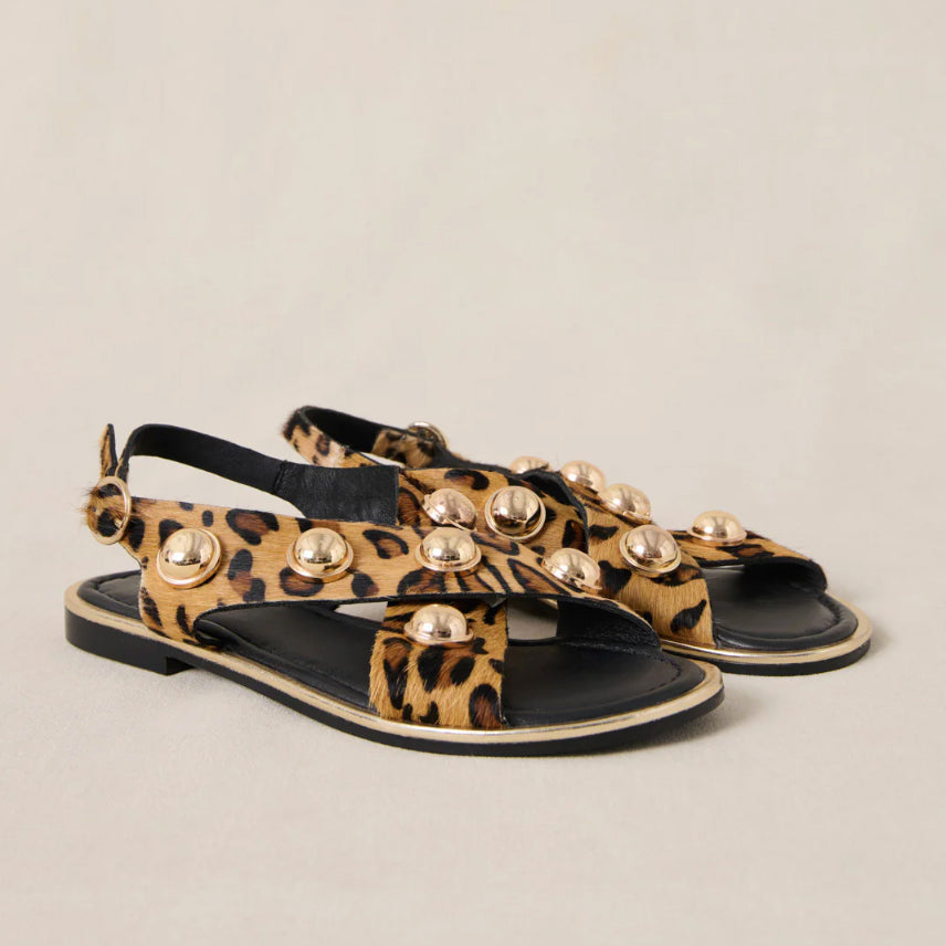 Sandales "Coberts Rivets" cuir - Léopard