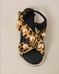 Sandales "Coberts Rivets" cuir - Léopard