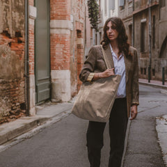 Grand cabas "Taxi" cuir - Taupe