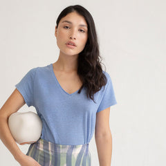 T-shirt lin & coton - Azur