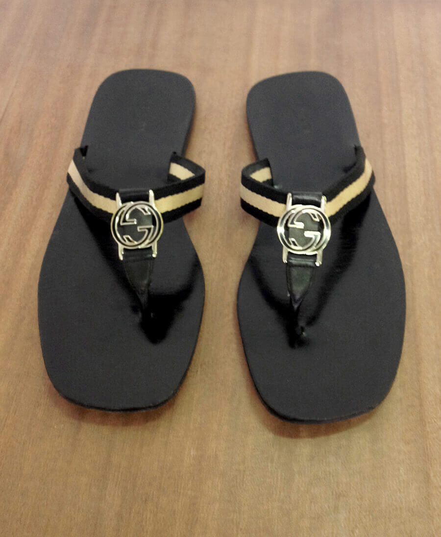 GUCCI sandales cuir & gros-grain (38)