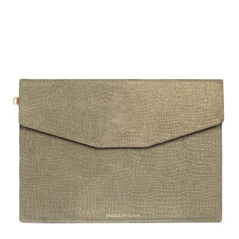 Grande pochette "Office" cuir Minicroco Olive