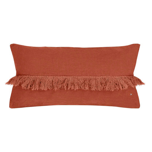 Coussin "Fox franges" lin lavé - Terre brûlée