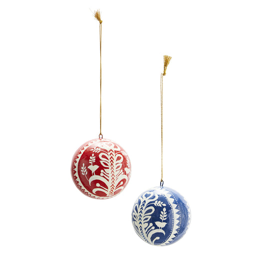 Boules de Noël papier laquées X2