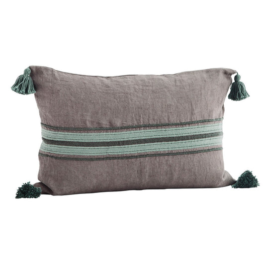 Housse de coussin lin brodée - Taupe