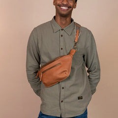 Banane "Drew" cuir - Cognac