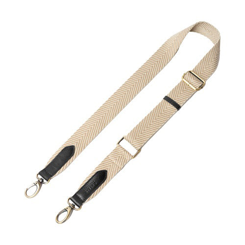 Anse-sangle chevron beige/écru & cuir - Noir