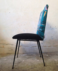 Vintage - Chaise 60s pieds compas - Émeraude