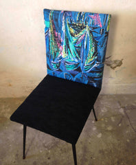 Vintage - Chaise 60s pieds compas - Bleu Cyan