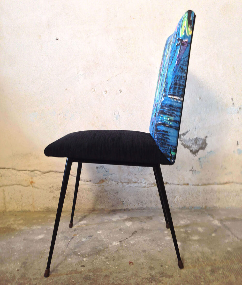 Vintage - Chaise 60s pieds compas - Bleu Cyan
